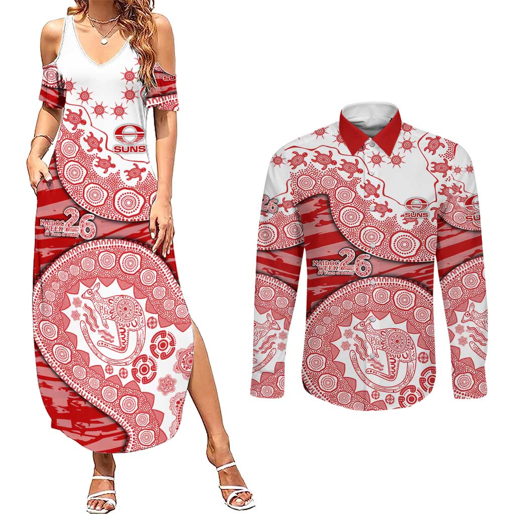 Gold Coast Suns NAIDOC Week 2026 Couples Matching Summer Maxi Dress and Long Sleeve Button Shirt Australian Aboriginal Dot Art Dreamtime Pattern Style