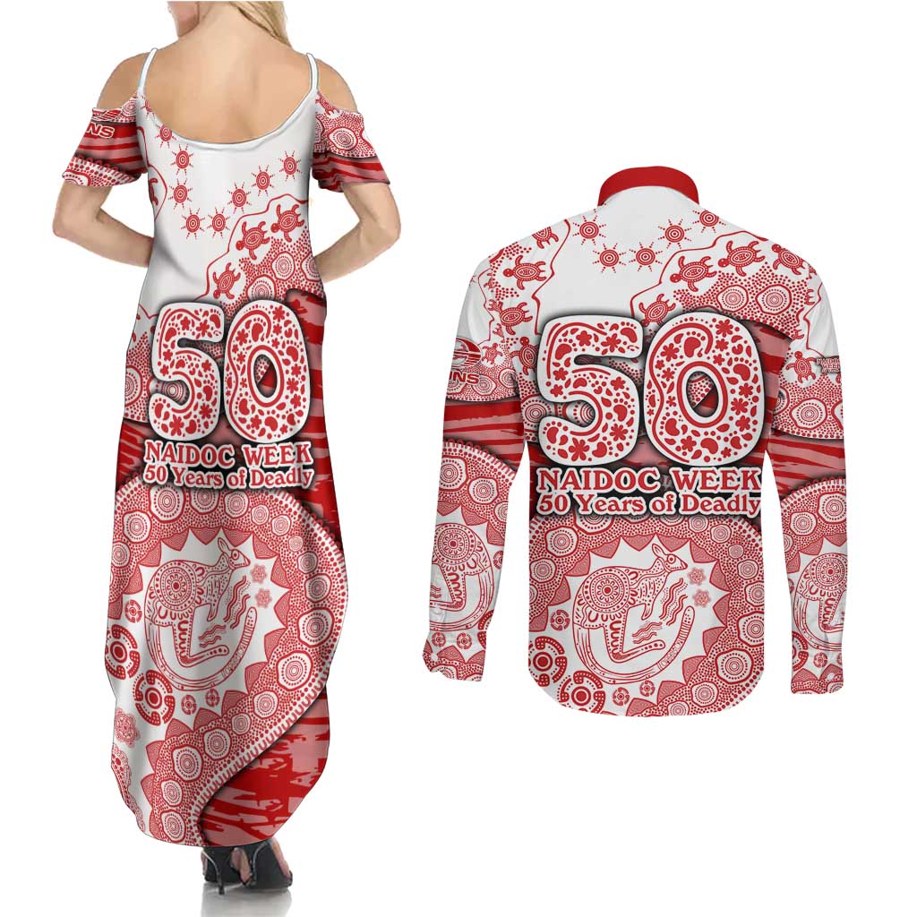Gold Coast Suns NAIDOC Week 2026 Couples Matching Summer Maxi Dress and Long Sleeve Button Shirt Australian Aboriginal Dot Art Dreamtime Pattern Style