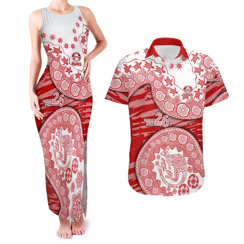 Gold Coast Suns NAIDOC Week 2026 Couples Matching Tank Maxi Dress and Hawaiian Shirt Australian Aboriginal Dot Art Dreamtime Pattern Style