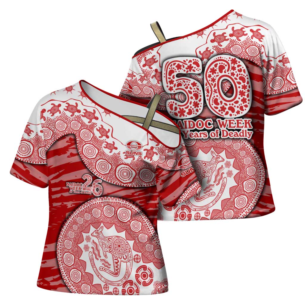 Gold Coast Suns NAIDOC Week 2026 Cross Shoulder Shirt Australian Aboriginal Dot Art Dreamtime Pattern Style