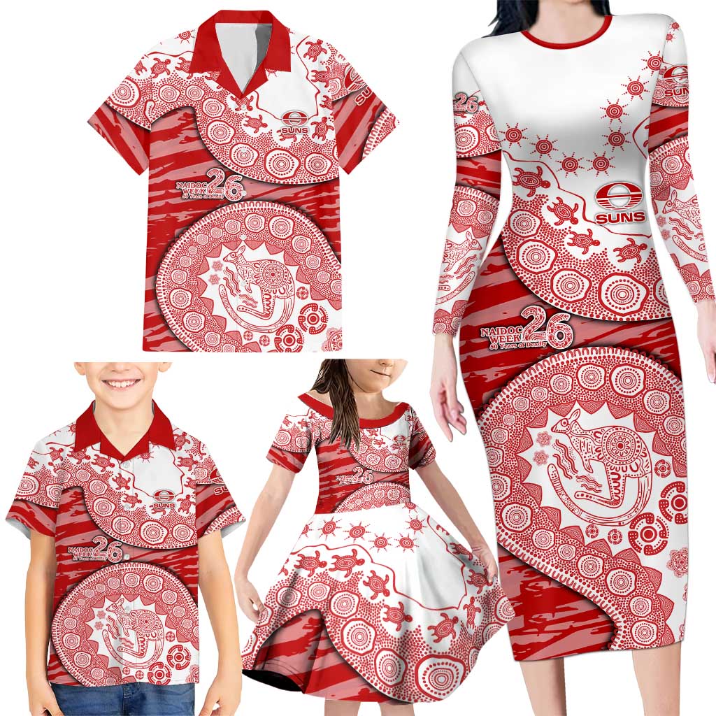 Gold Coast Suns NAIDOC Week 2026 Family Matching Long Sleeve Bodycon Dress and Hawaiian Shirt Australian Aboriginal Dot Art Dreamtime Pattern Style