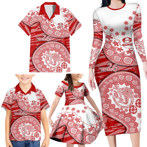 Gold Coast Suns NAIDOC Week 2026 Family Matching Long Sleeve Bodycon Dress and Hawaiian Shirt Australian Aboriginal Dot Art Dreamtime Pattern Style