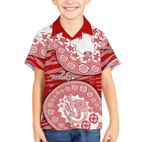 Gold Coast Suns NAIDOC Week 2026 Family Matching Long Sleeve Bodycon Dress and Hawaiian Shirt Australian Aboriginal Dot Art Dreamtime Pattern Style