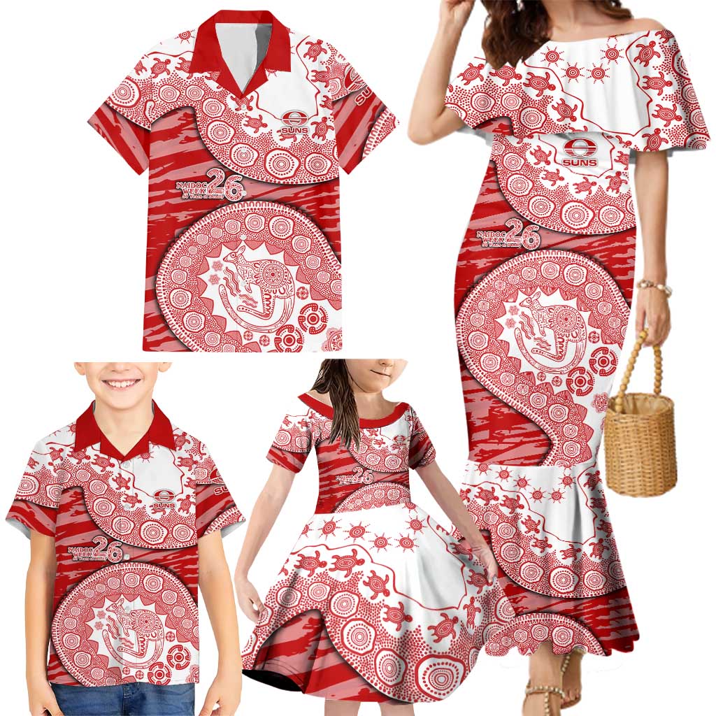 Gold Coast Suns NAIDOC Week 2026 Family Matching Mermaid Dress and Hawaiian Shirt Australian Aboriginal Dot Art Dreamtime Pattern Style