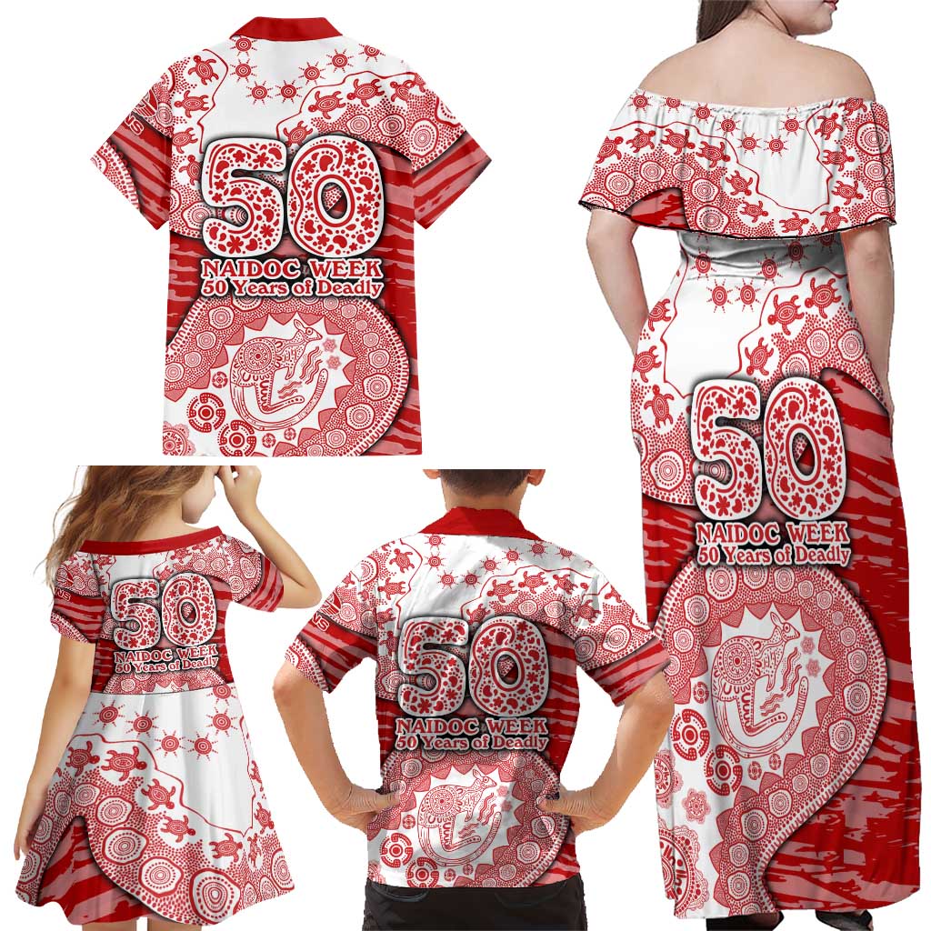 Gold Coast Suns NAIDOC Week 2026 Family Matching Off Shoulder Maxi Dress and Hawaiian Shirt Australian Aboriginal Dot Art Dreamtime Pattern Style