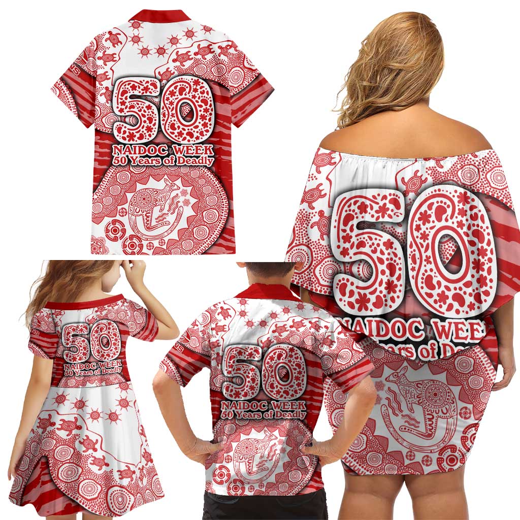 Gold Coast Suns NAIDOC Week 2026 Family Matching Off Shoulder Short Dress and Hawaiian Shirt Australian Aboriginal Dot Art Dreamtime Pattern Style