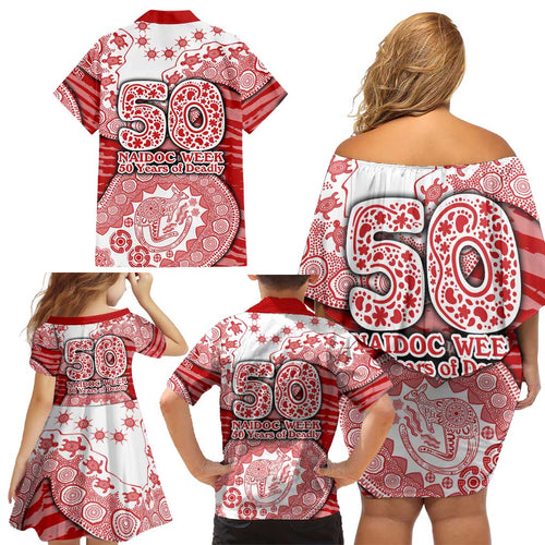 Gold Coast Suns NAIDOC Week 2026 Family Matching Off Shoulder Short Dress and Hawaiian Shirt Australian Aboriginal Dot Art Dreamtime Pattern Style