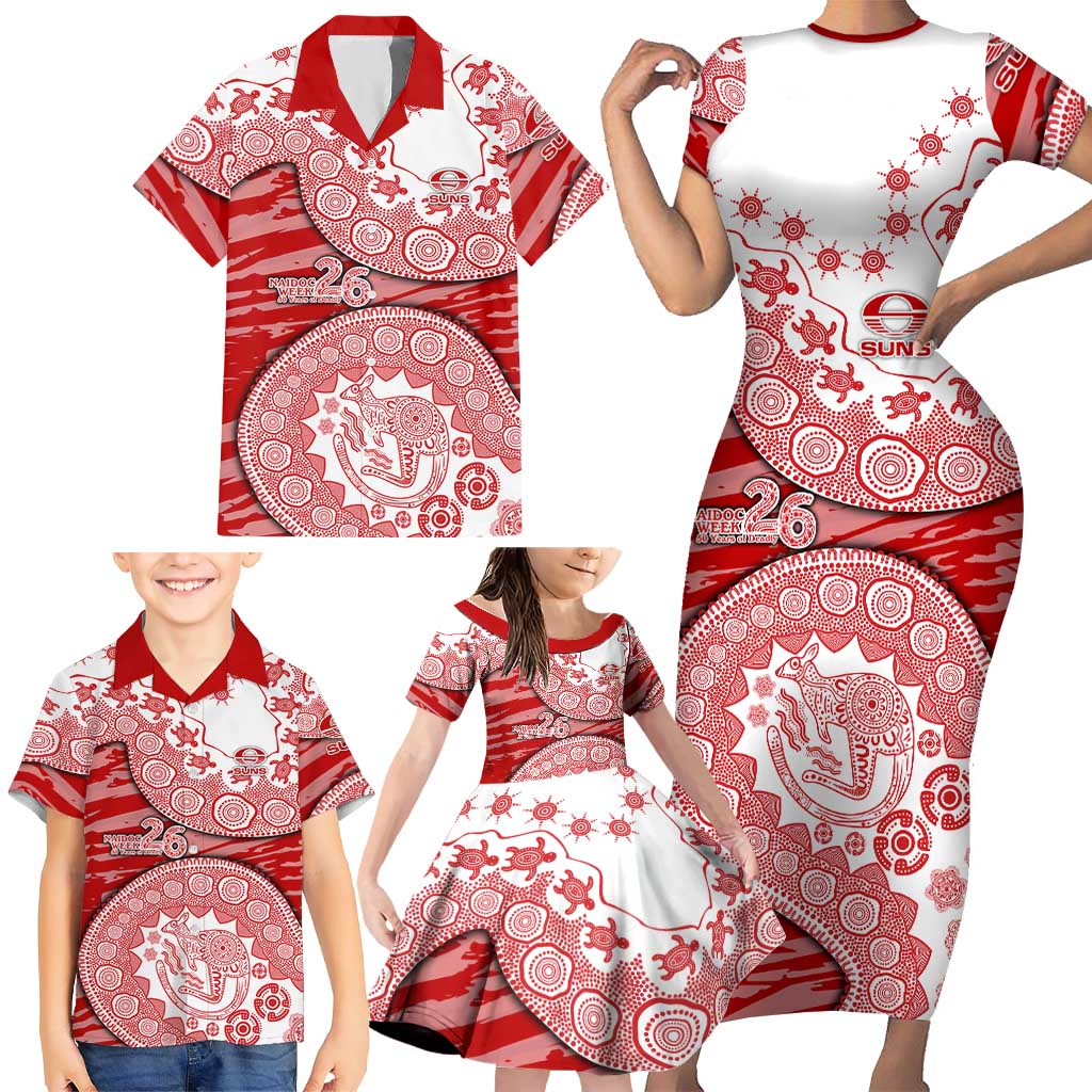 Gold Coast Suns NAIDOC Week 2026 Family Matching Short Sleeve Bodycon Dress and Hawaiian Shirt Australian Aboriginal Dot Art Dreamtime Pattern Style