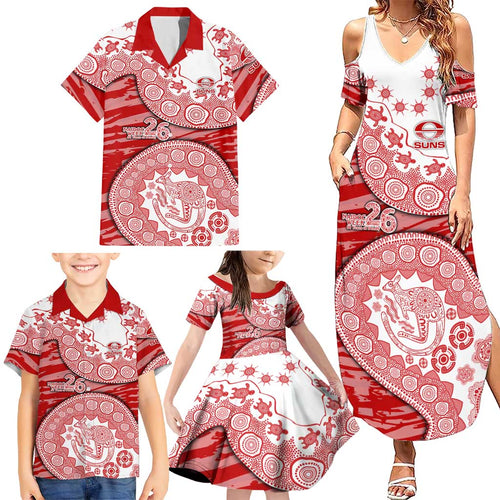 Gold Coast Suns NAIDOC Week 2026 Family Matching Summer Maxi Dress and Hawaiian Shirt Australian Aboriginal Dot Art Dreamtime Pattern Style