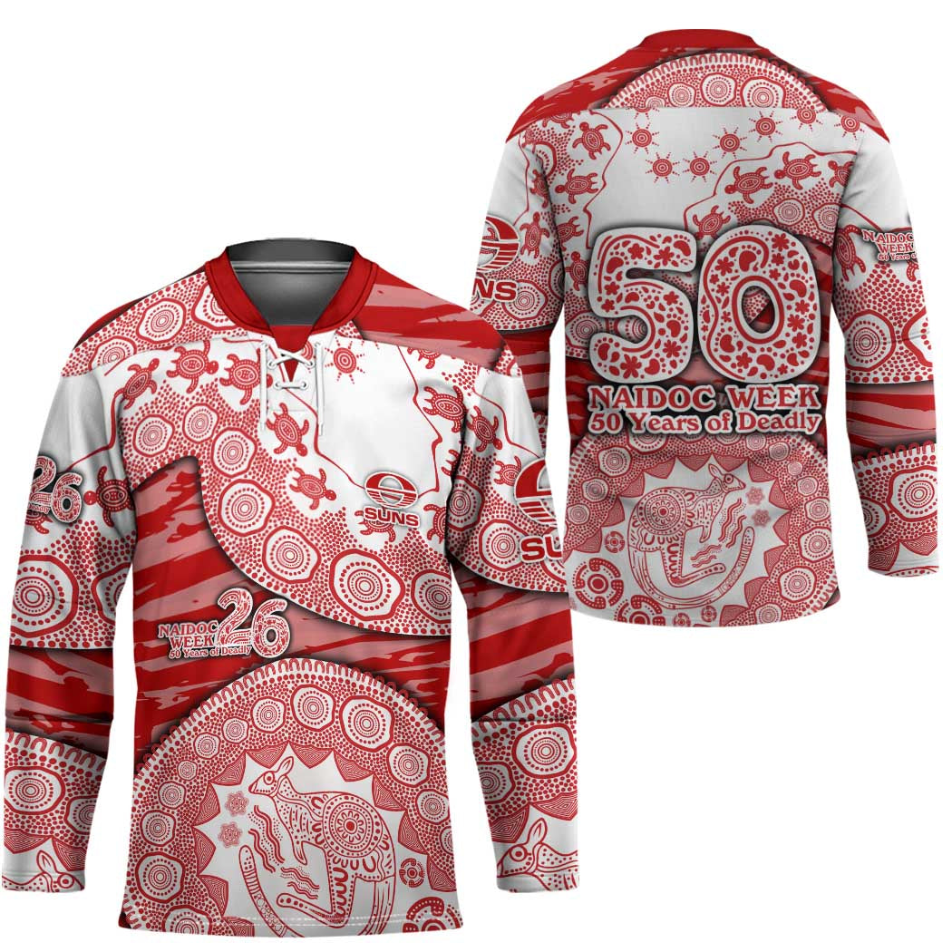 Gold Coast Suns NAIDOC Week 2026 Hockey Jersey Australian Aboriginal Dot Art Dreamtime Pattern Style