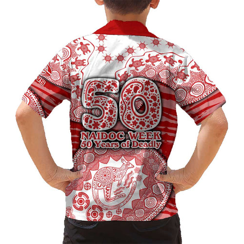 Gold Coast Suns NAIDOC Week 2026 Kid Hawaiian Shirt Australian Aboriginal Dot Art Dreamtime Pattern Style