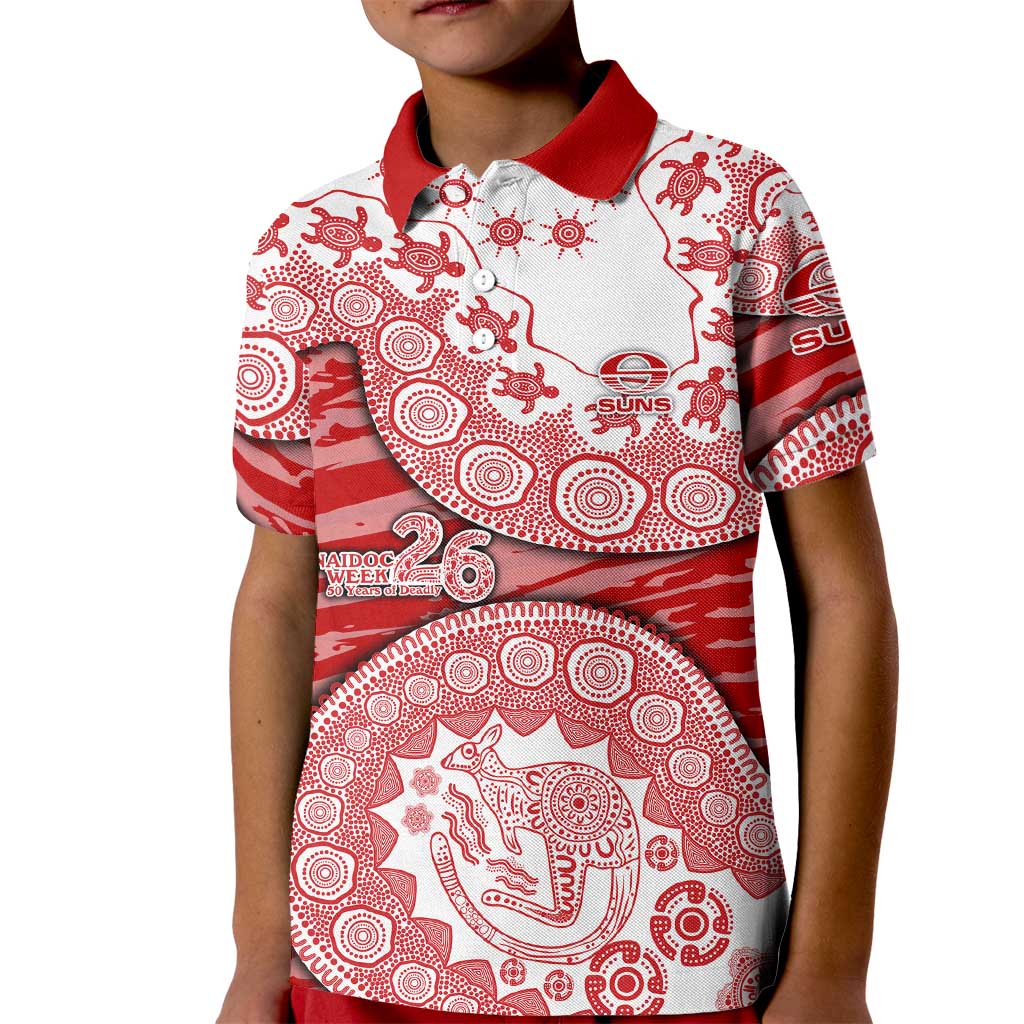 Gold Coast Suns NAIDOC Week 2026 Kid Polo Shirt Australian Aboriginal Dot Art Dreamtime Pattern Style