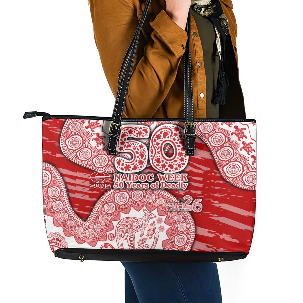 Gold Coast Suns NAIDOC Week 2026 Leather Tote Bag Australian Aboriginal Dot Art Dreamtime Pattern Style