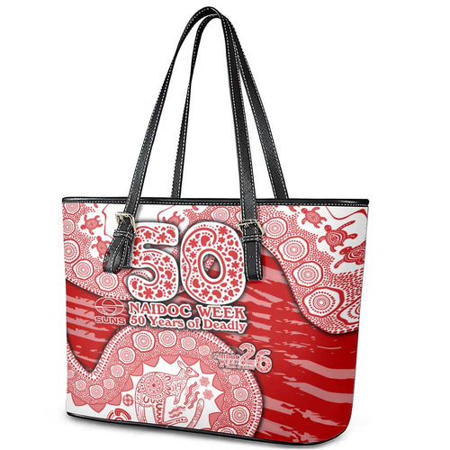 Gold Coast Suns NAIDOC Week 2026 Leather Tote Bag Australian Aboriginal Dot Art Dreamtime Pattern Style