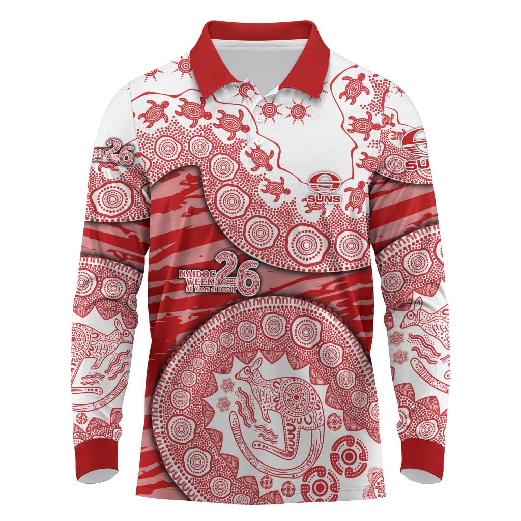 Gold Coast Suns NAIDOC Week 2026 Long Sleeve Polo Shirt Australian Aboriginal Dot Art Dreamtime Pattern Style