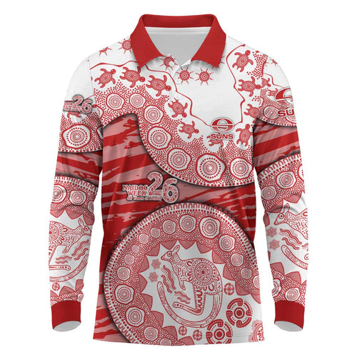 Gold Coast Suns NAIDOC Week 2026 Long Sleeve Polo Shirt Australian Aboriginal Dot Art Dreamtime Pattern Style