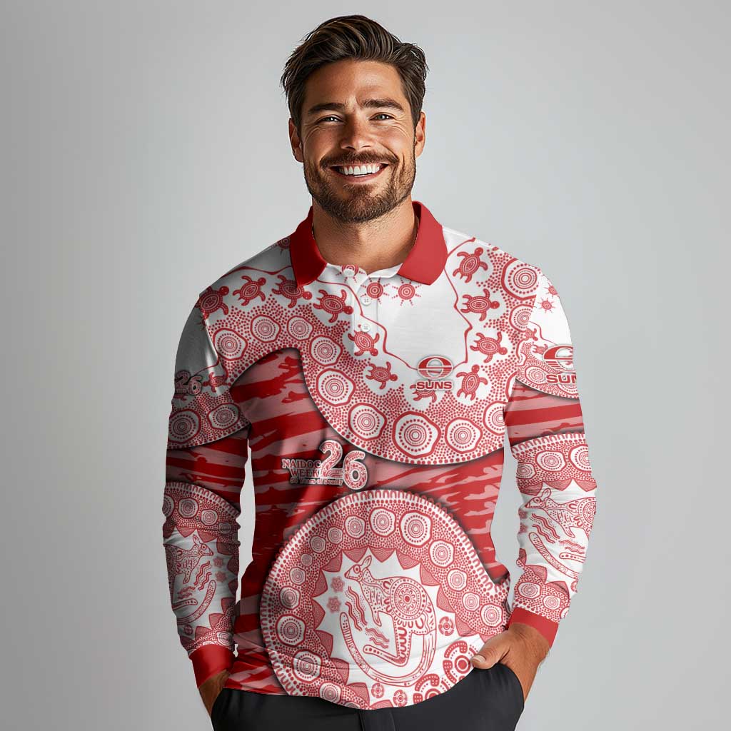 Gold Coast Suns NAIDOC Week 2026 Long Sleeve Polo Shirt Australian Aboriginal Dot Art Dreamtime Pattern Style