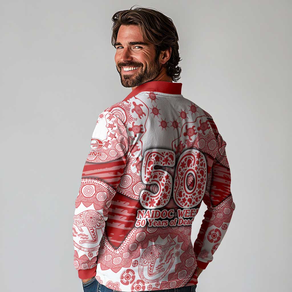 Gold Coast Suns NAIDOC Week 2026 Long Sleeve Polo Shirt Australian Aboriginal Dot Art Dreamtime Pattern Style