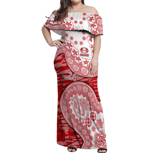 Gold Coast Suns NAIDOC Week 2026 Off Shoulder Maxi Dress Australian Aboriginal Dot Art Dreamtime Pattern Style