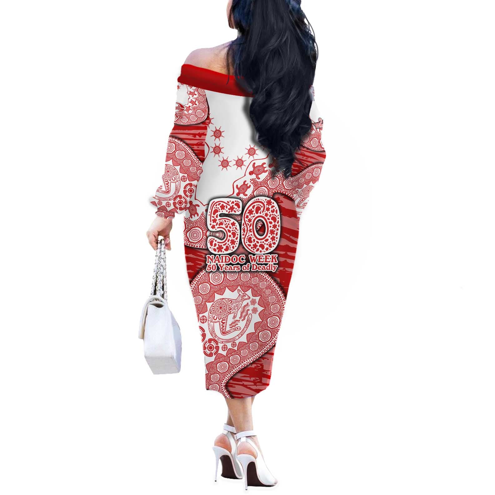 Gold Coast Suns NAIDOC Week 2026 Off The Shoulder Long Sleeve Dress Australian Aboriginal Dot Art Dreamtime Pattern Style