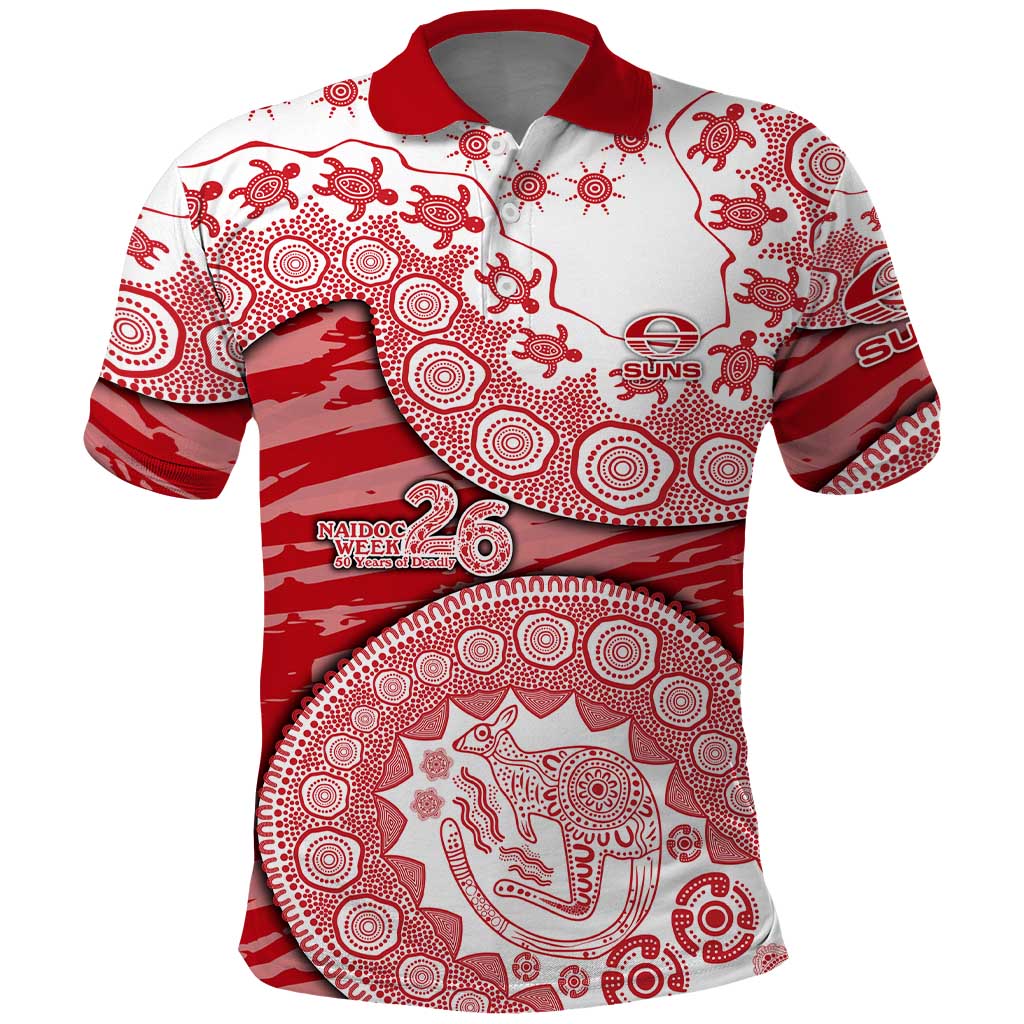 Gold Coast Suns NAIDOC Week 2026 Polo Shirt Australian Aboriginal Dot Art Dreamtime Pattern Style