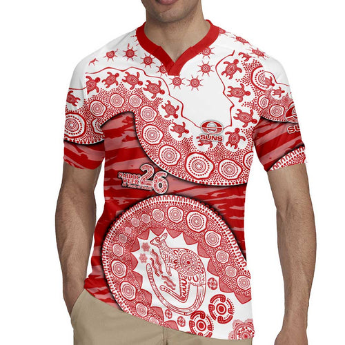 Gold Coast Suns NAIDOC Week 2026 Rugby Jersey Australian Aboriginal Dot Art Dreamtime Pattern Style