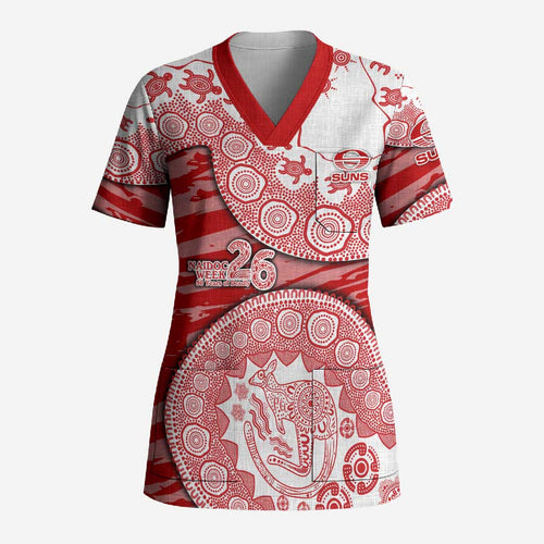 Gold Coast Suns NAIDOC Week 2026 Scrub Top Australian Aboriginal Dot Art Dreamtime Pattern Style