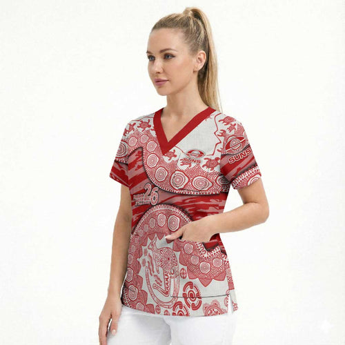 Gold Coast Suns NAIDOC Week 2026 Scrub Top Australian Aboriginal Dot Art Dreamtime Pattern Style