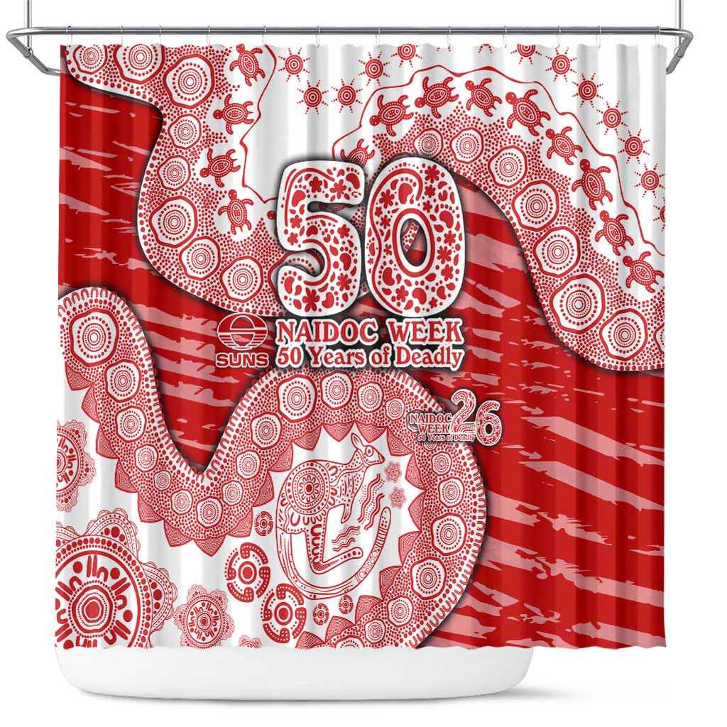 Gold Coast Suns NAIDOC Week 2026 Shower Curtain Australian Aboriginal Dot Art Dreamtime Pattern Style