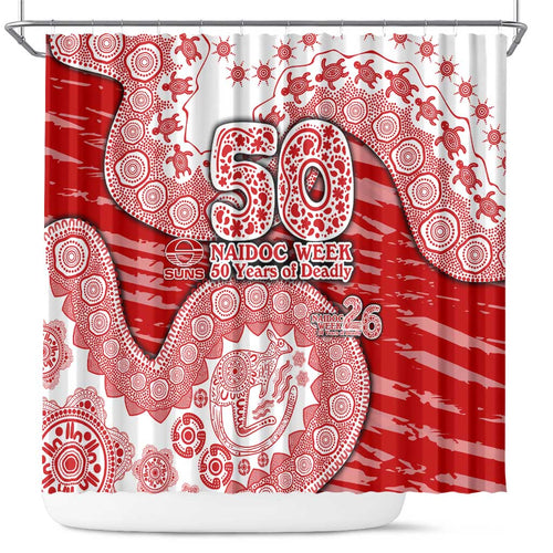 Gold Coast Suns NAIDOC Week 2026 Shower Curtain Australian Aboriginal Dot Art Dreamtime Pattern Style