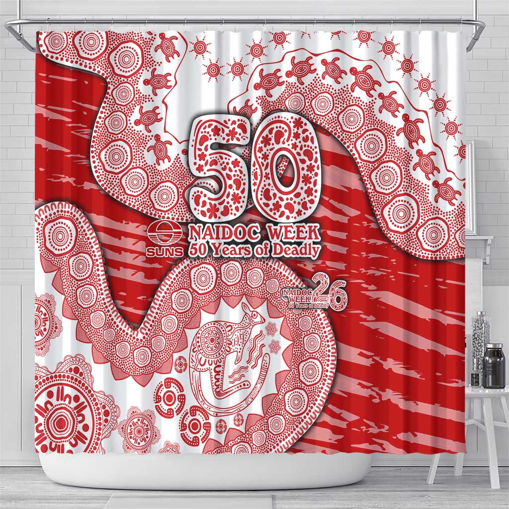 Gold Coast Suns NAIDOC Week 2026 Shower Curtain Australian Aboriginal Dot Art Dreamtime Pattern Style