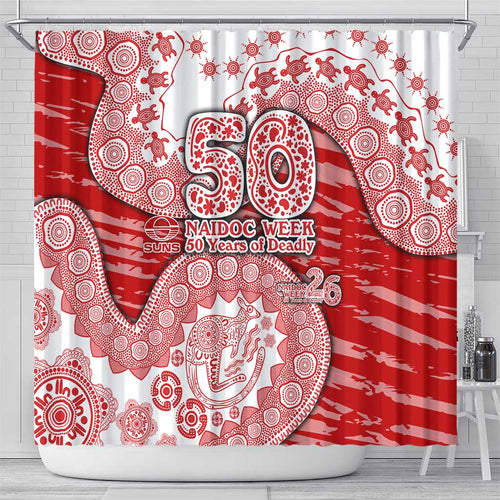 Gold Coast Suns NAIDOC Week 2026 Shower Curtain Australian Aboriginal Dot Art Dreamtime Pattern Style