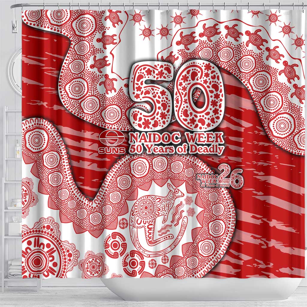 Gold Coast Suns NAIDOC Week 2026 Shower Curtain Australian Aboriginal Dot Art Dreamtime Pattern Style