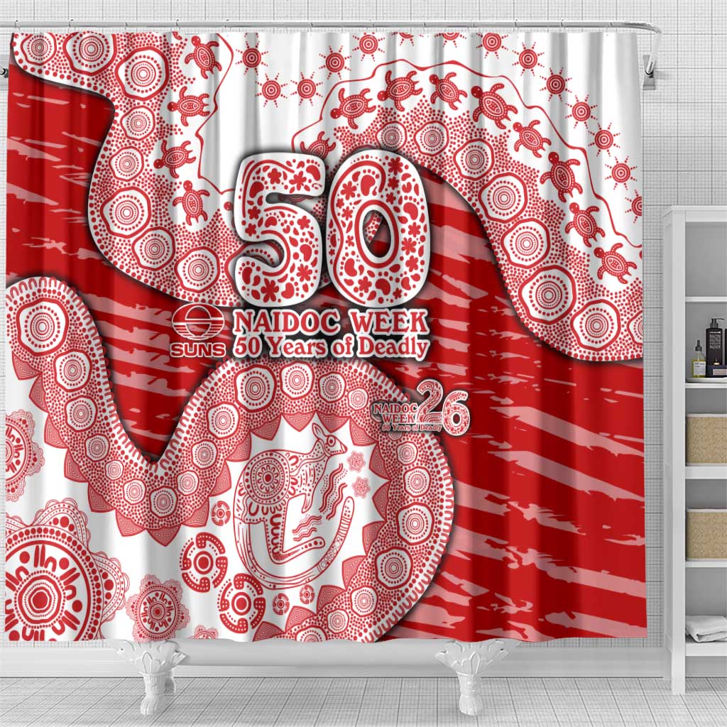 Gold Coast Suns NAIDOC Week 2026 Shower Curtain Australian Aboriginal Dot Art Dreamtime Pattern Style