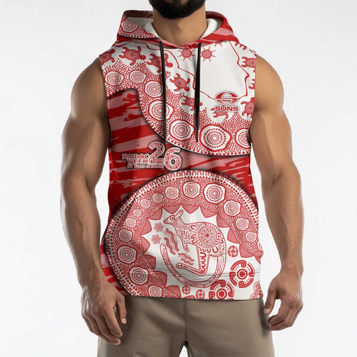 Gold Coast Suns NAIDOC Week 2026 Sleeveless Hoodie Australian Aboriginal Dot Art Dreamtime Pattern Style
