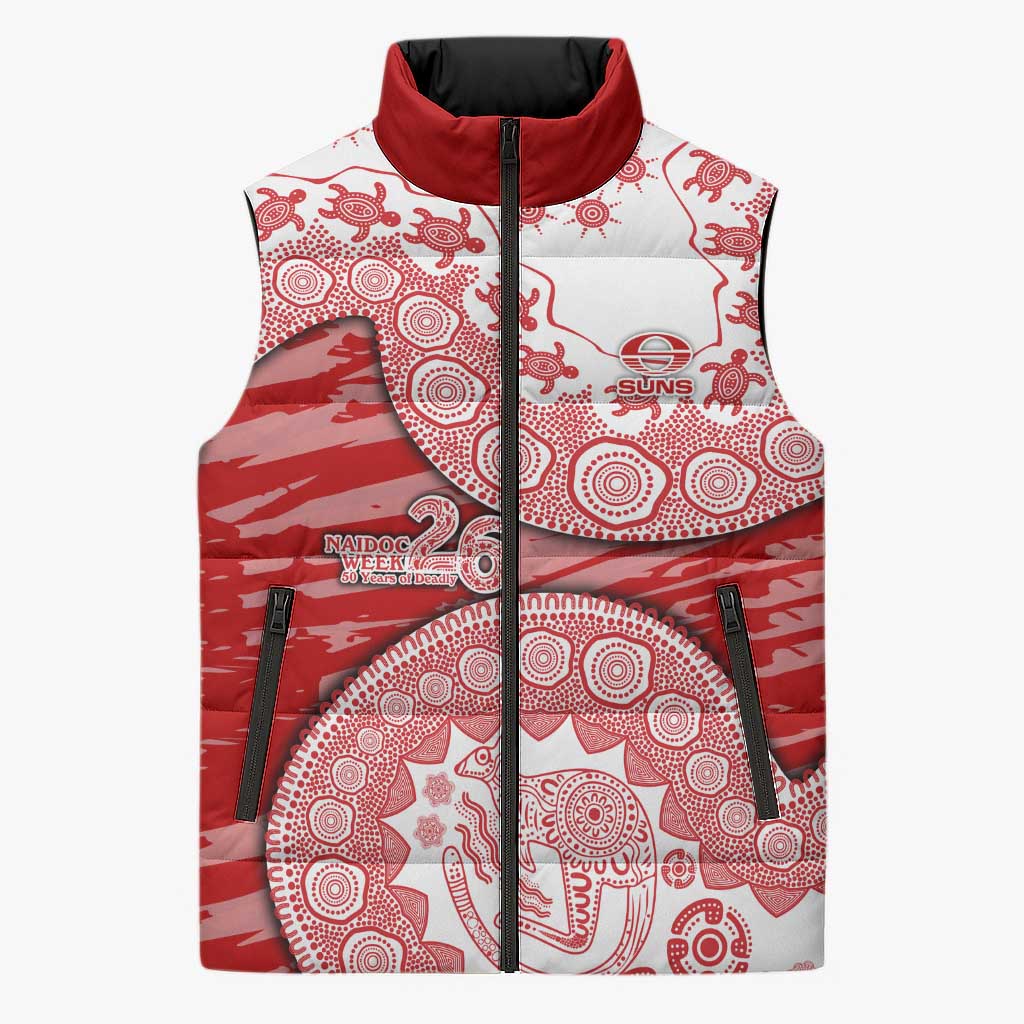 Gold Coast Suns NAIDOC Week 2026 Sleeveless Puffer Jacket Australian Aboriginal Dot Art Dreamtime Pattern Style