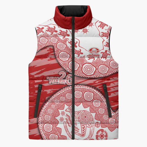Gold Coast Suns NAIDOC Week 2026 Sleeveless Puffer Jacket Australian Aboriginal Dot Art Dreamtime Pattern Style