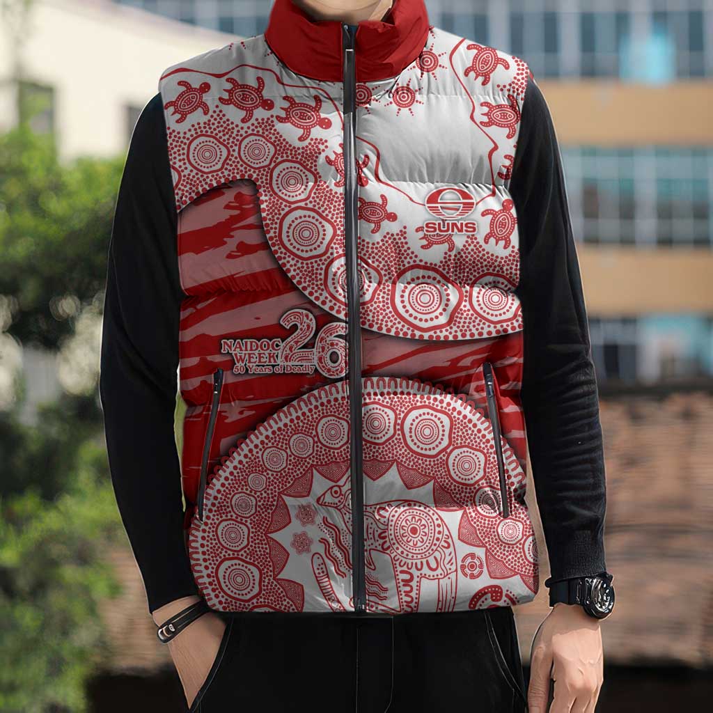 Gold Coast Suns NAIDOC Week 2026 Sleeveless Puffer Jacket Australian Aboriginal Dot Art Dreamtime Pattern Style