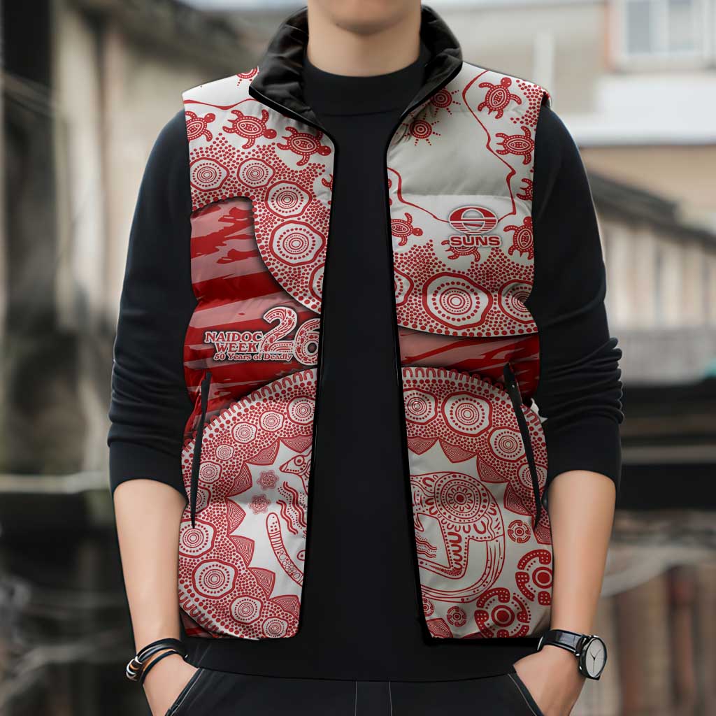 Gold Coast Suns NAIDOC Week 2026 Sleeveless Puffer Jacket Australian Aboriginal Dot Art Dreamtime Pattern Style