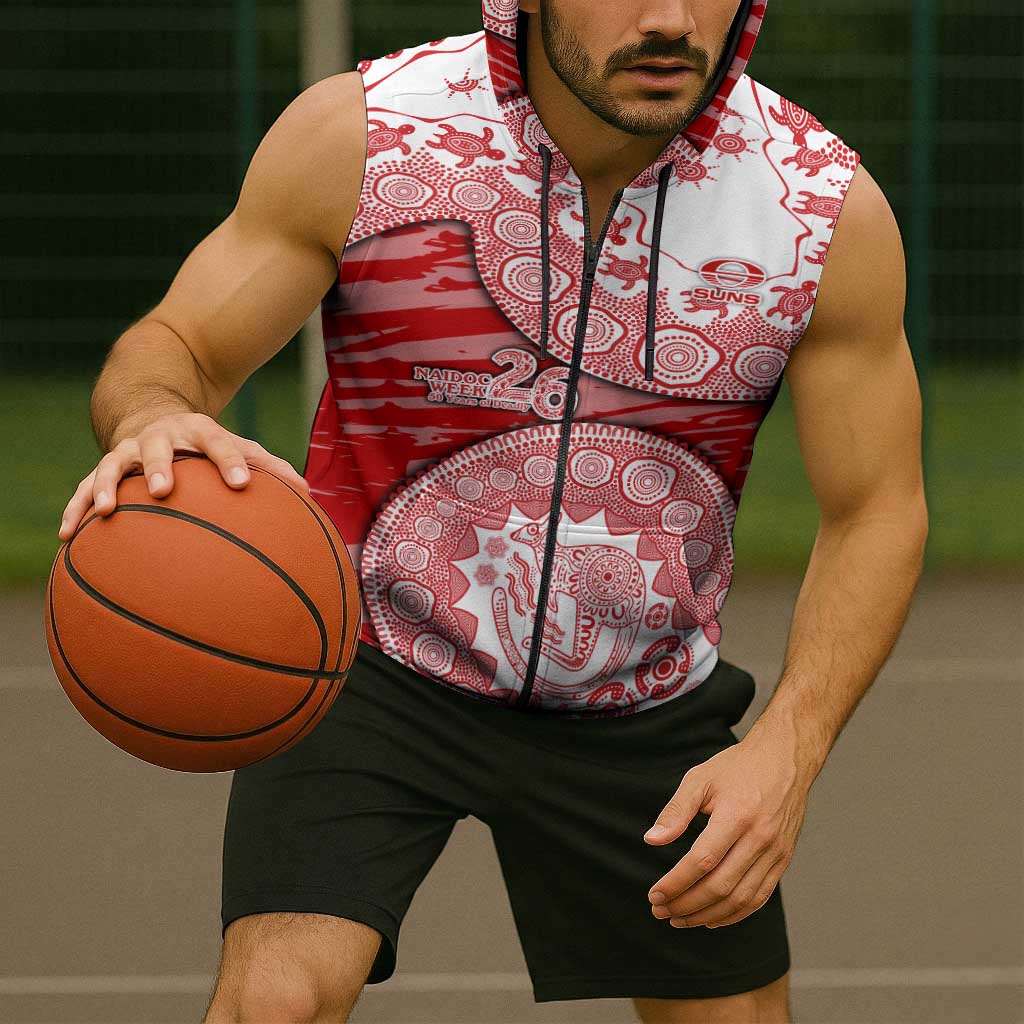 Gold Coast Suns NAIDOC Week 2026 Sleeveless Zip Hoodie Australian Aboriginal Dot Art Dreamtime Pattern Style