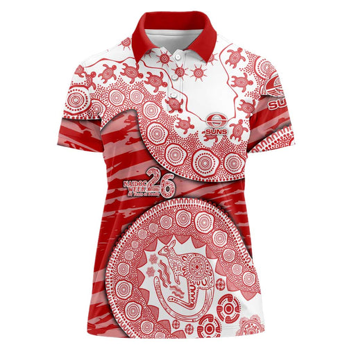 Gold Coast Suns NAIDOC Week 2026 Women Polo Shirt Australian Aboriginal Dot Art Dreamtime Pattern Style