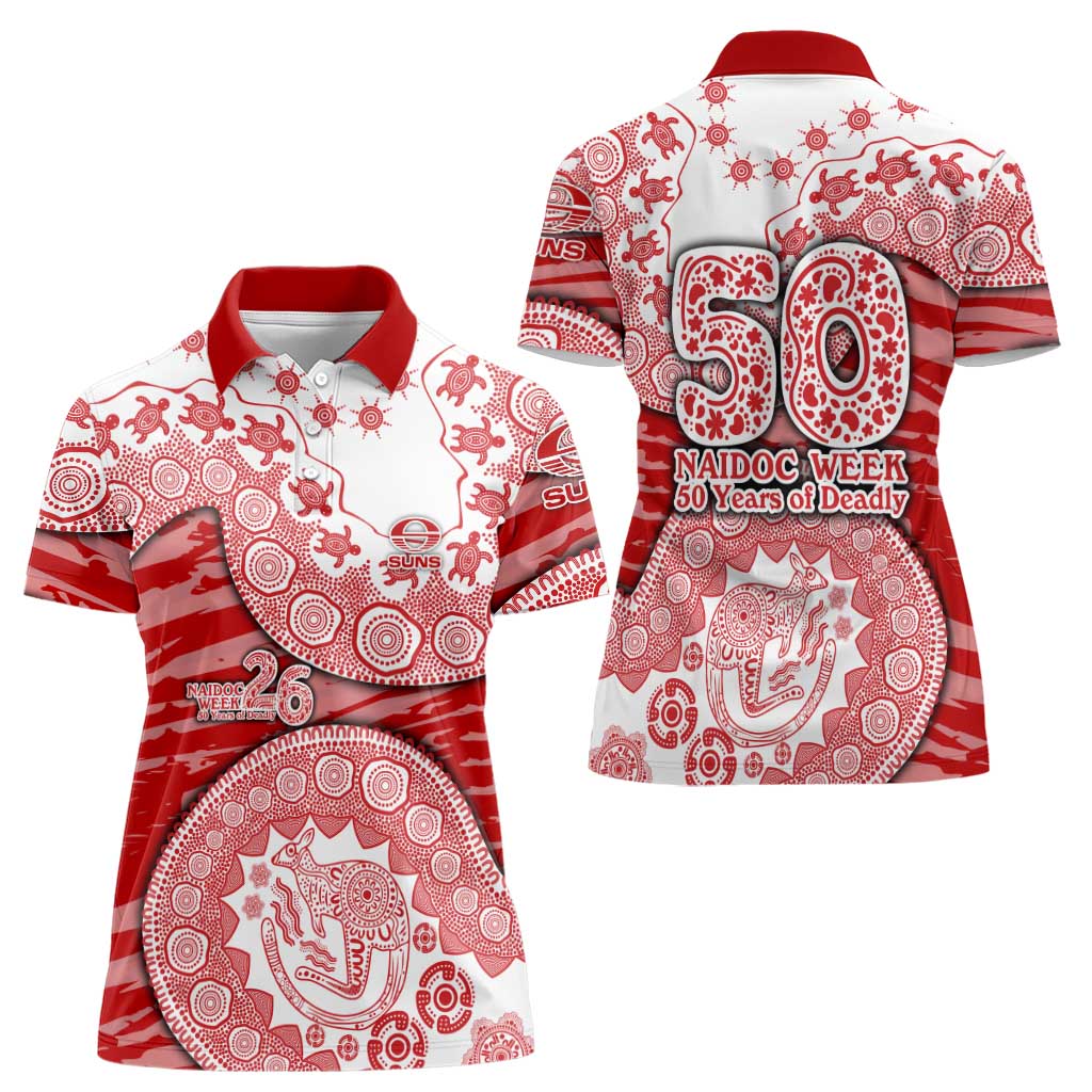 Gold Coast Suns NAIDOC Week 2026 Women Polo Shirt Australian Aboriginal Dot Art Dreamtime Pattern Style