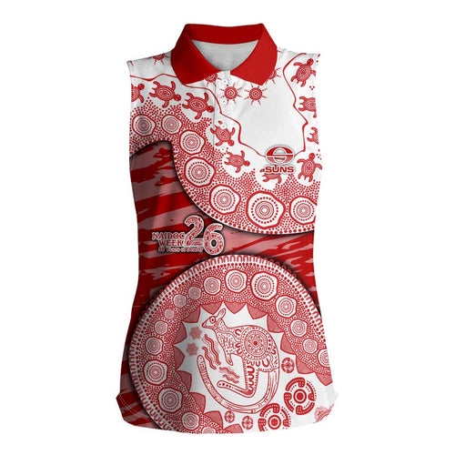 Gold Coast Suns NAIDOC Week 2026 Women Sleeveless Polo Shirt Australian Aboriginal Dot Art Dreamtime Pattern Style
