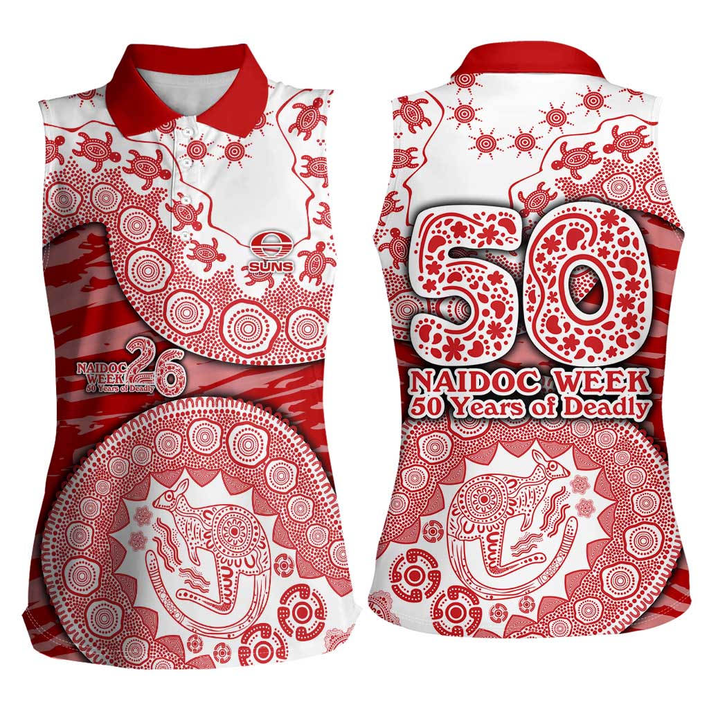 Gold Coast Suns NAIDOC Week 2026 Women Sleeveless Polo Shirt Australian Aboriginal Dot Art Dreamtime Pattern Style