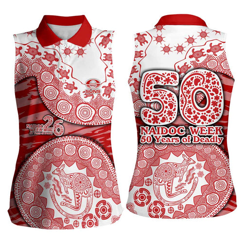 Gold Coast Suns NAIDOC Week 2026 Women Sleeveless Polo Shirt Australian Aboriginal Dot Art Dreamtime Pattern Style