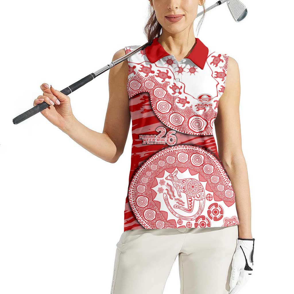 Gold Coast Suns NAIDOC Week 2026 Women Sleeveless Polo Shirt Australian Aboriginal Dot Art Dreamtime Pattern Style
