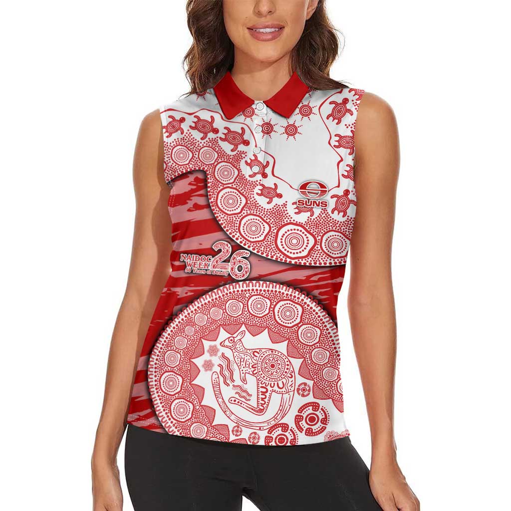 Gold Coast Suns NAIDOC Week 2026 Women Sleeveless Polo Shirt Australian Aboriginal Dot Art Dreamtime Pattern Style
