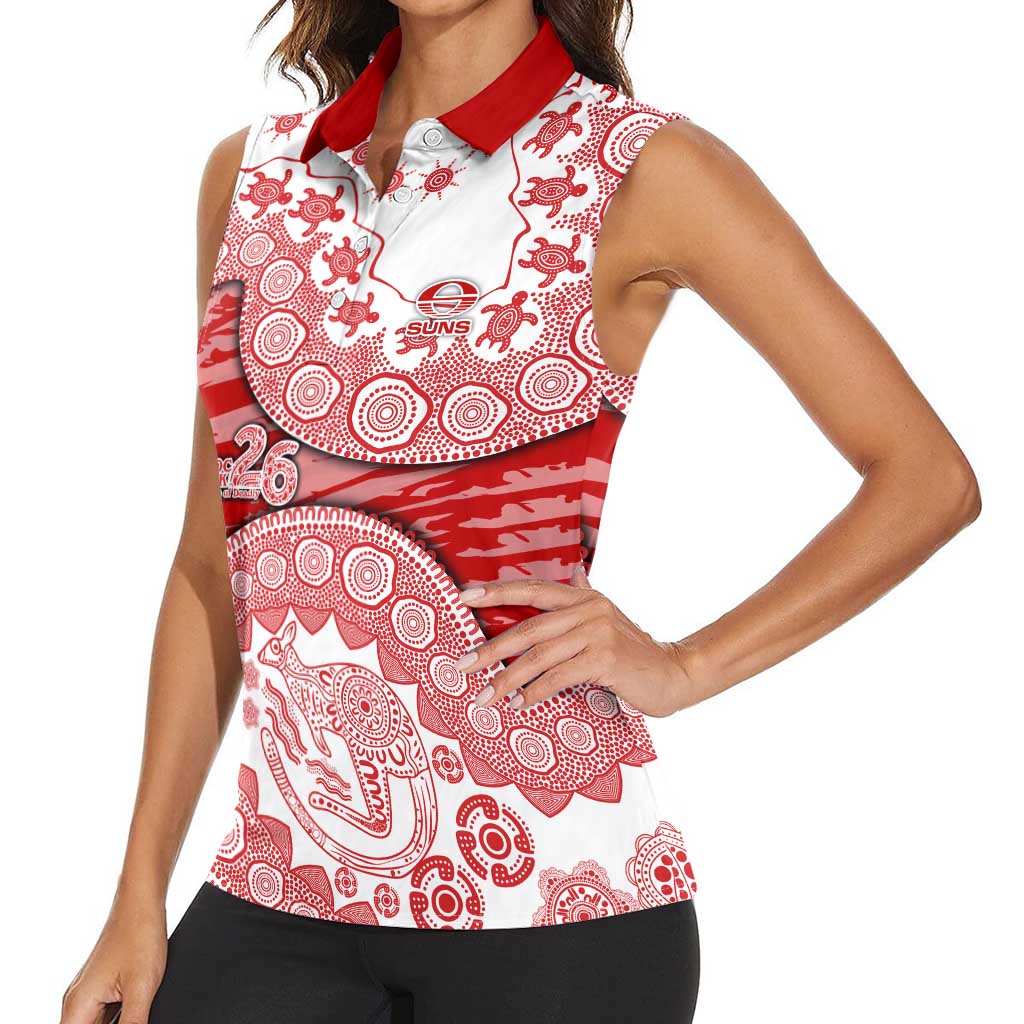 Gold Coast Suns NAIDOC Week 2026 Women Sleeveless Polo Shirt Australian Aboriginal Dot Art Dreamtime Pattern Style