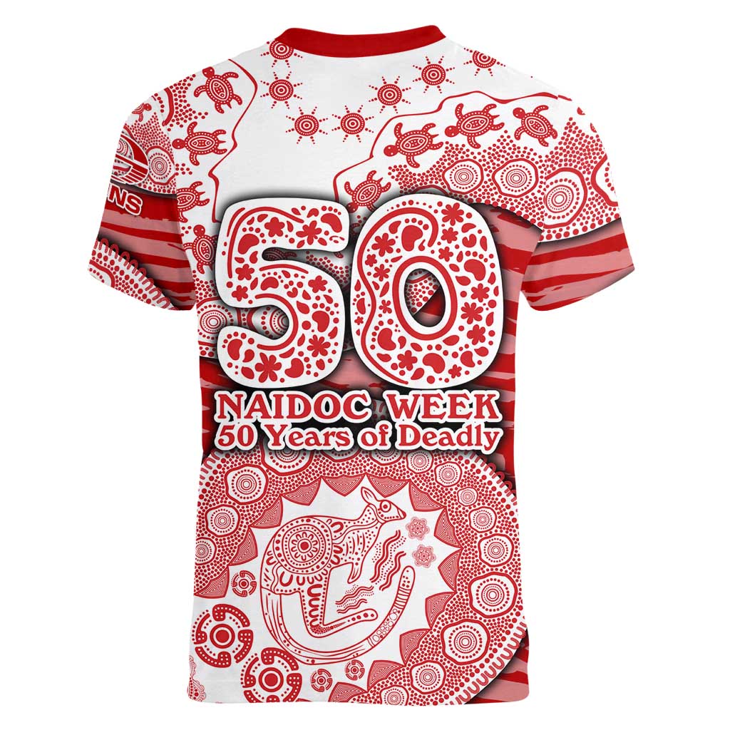 Gold Coast Suns NAIDOC Week 2026 Women V-Neck T-Shirt Australian Aboriginal Dot Art Dreamtime Pattern Style