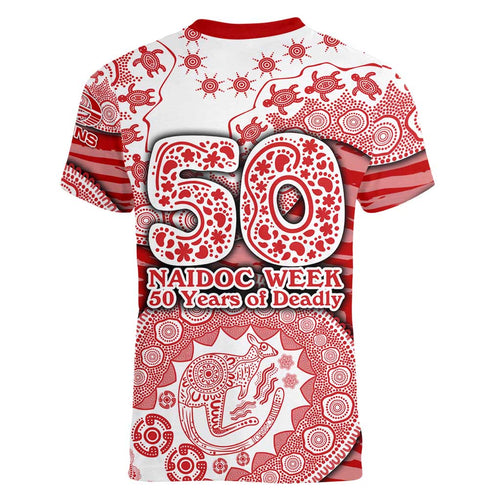 Gold Coast Suns NAIDOC Week 2026 Women V-Neck T-Shirt Australian Aboriginal Dot Art Dreamtime Pattern Style